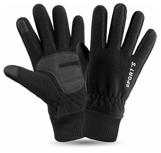 Перчатки тактические теплые флисовые сенсорные L/23см Sport, черные, для катания на лыжах, альпинизма, рыбалки и охоты