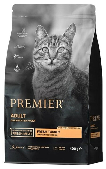 Сухой корм для кошек PREMIER Cat Fresh Turkey ADULT (Свежая индейка для взрослых кошек) 400 гр