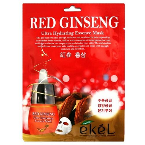 EKEL Тканевая маска для лица с экстрактом красного женьшеня Red ginseng Ultra Hydrating Essence Mask