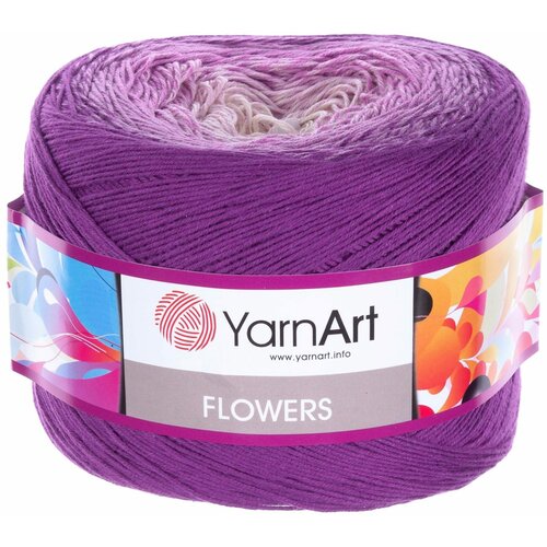 пряжа yarnart flowers белый жёлтый фиолетовый 307 55%хлопок 45%акрил 1000м 250г 2шт Пряжа YarnArt Flowers фиолетовый-сирень-розовый (290), 55%хлопок/45%акрил, 1000м, 250г, 2шт