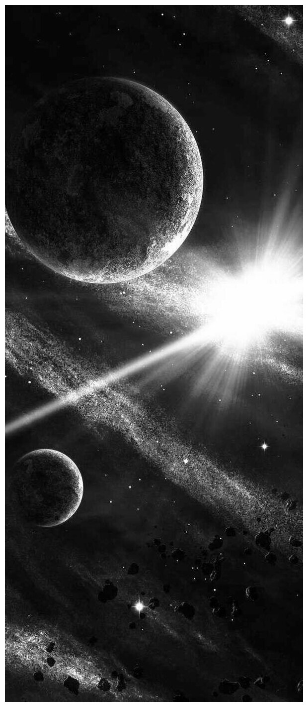 Самоклеящиеся фотообои "В далеком космосе", размер: 90x210 см, эффект: черно-белый, отраженный