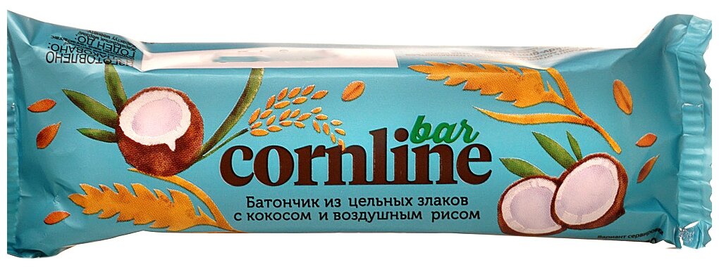 Злаковый батончик KDV Cornline с кокосом и воздушным рисом, 30 г, 18 шт