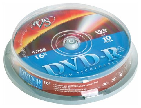 Оптический диск DVD-R VS 4.7Gb, cake box, 10шт. (VSDVDRCB1001)