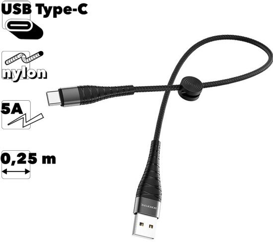 Кабель Borofone BX32 Munificent USB - Type-C черный, 0,25 м - фото №2