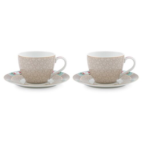 фото Набор из 2-х чашечек для эспрессо с блюдцем pip studio blushing birds khaki, 120 мл, 51.004.090