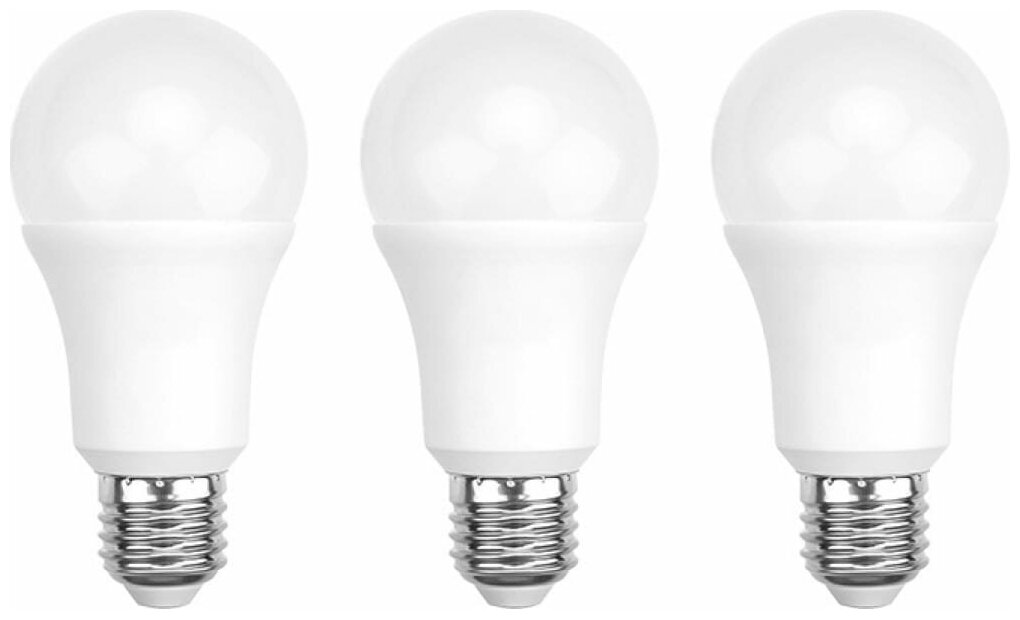 Светодиодная лампа REXANT Груша E27, 20.5 Вт, A70, 1948 Лм (=175 Вт), 6500 K (холодный свет), упаковка 3 шт.