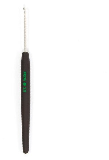 Для вязания PRYM 195172 крючок с пластик. ручкой алюминий d 2.0 мм 14 см 1 шт в блистере с цветной ручкой 64663575264