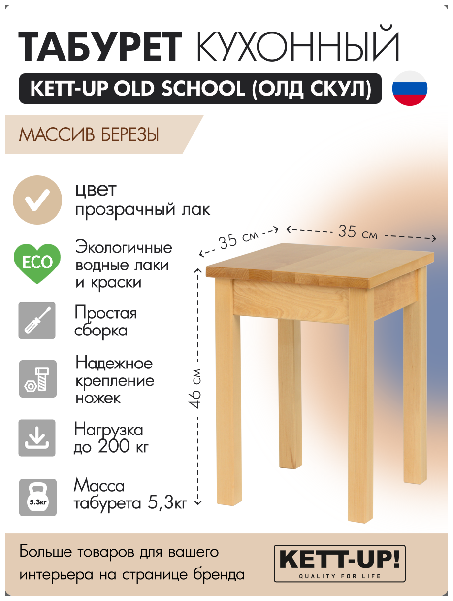 Табурет кухонный KETT-UP OLD SCHOOL (ОЛД скул) ECO, KU373.1, деревянный, прозрачный лак - фотография № 1