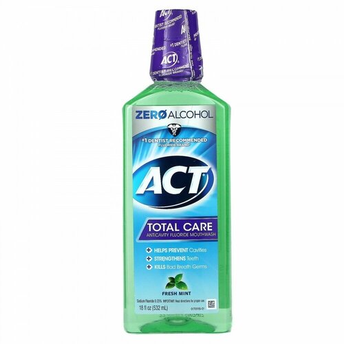 Act, Total Care, ополаскиватель для рта с фторидом, против кариеса, без спирта, свежая мята, 532 мл (18 жидк. унций)