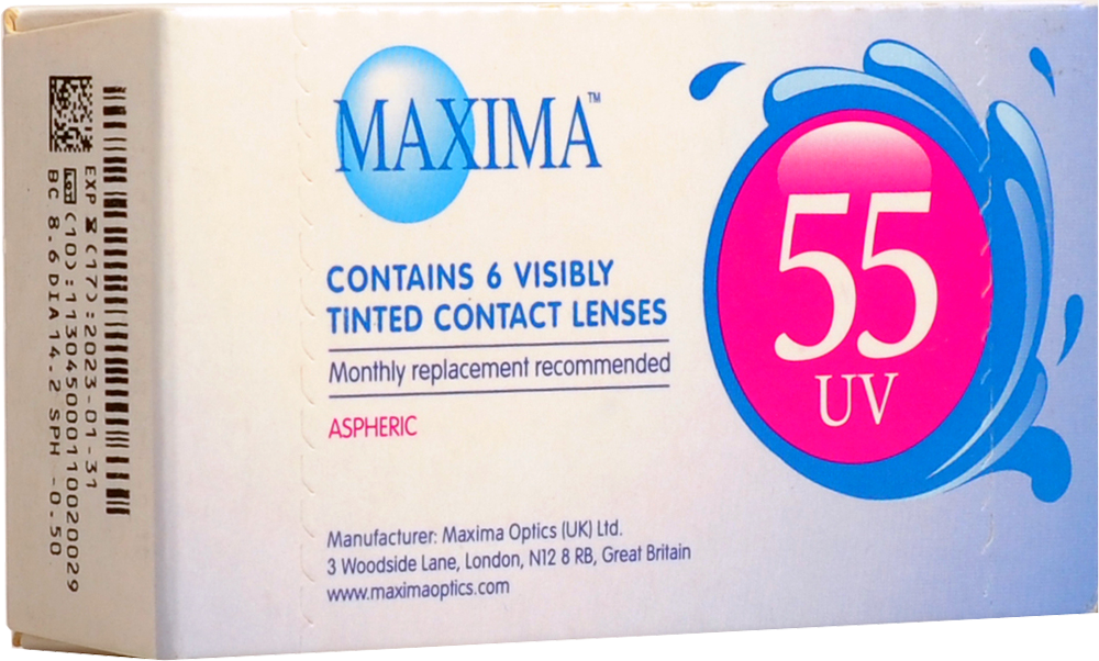 Линзы контактные MAXIMA (Максима) 55 UV Aspheric мягкие (-2.50/8.6/14.2) 6 шт. CooperVision Manufakturing GB - фото №1