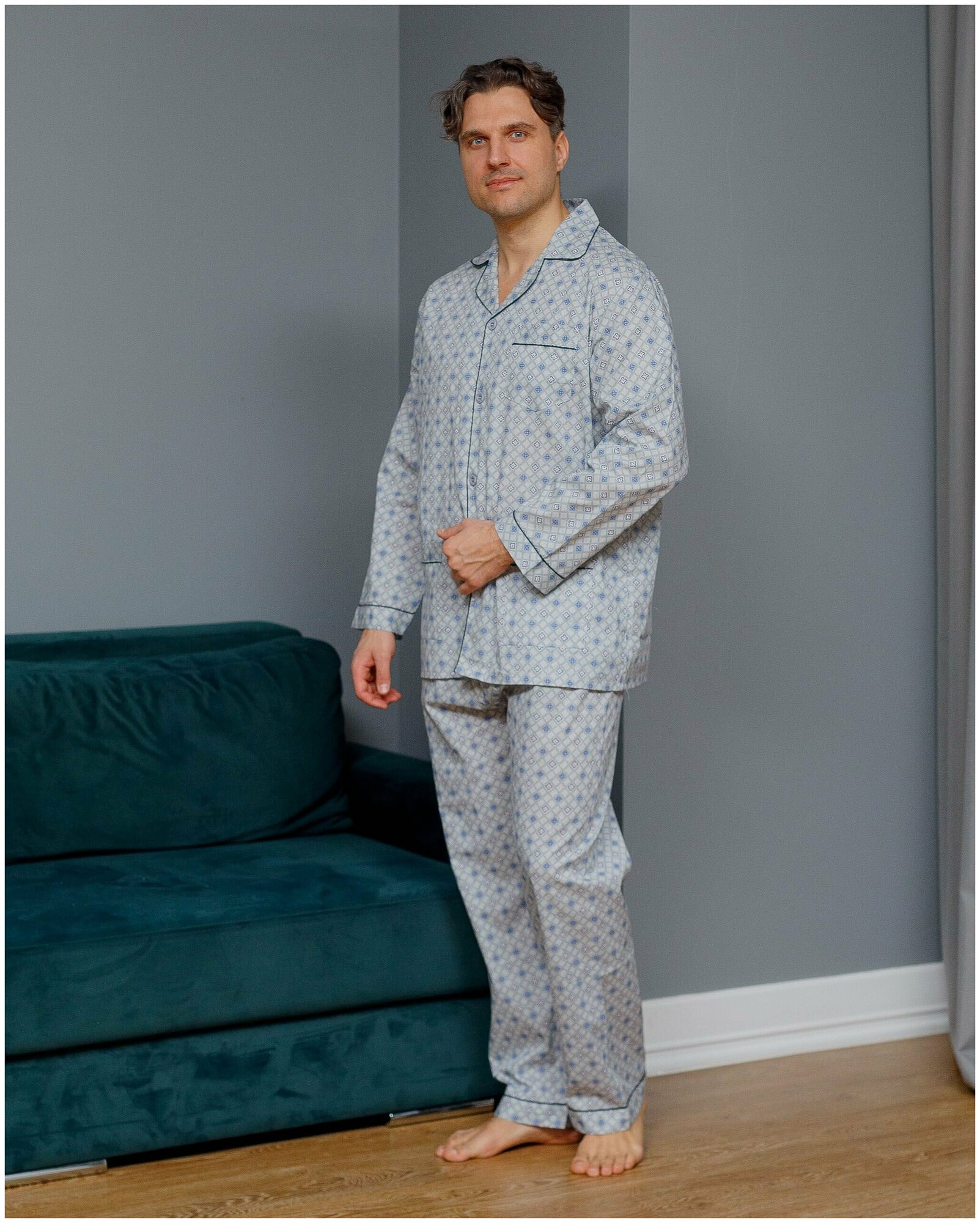 Пижама мужская с брюками и рубашкой с длинным рукавом хлопок Global - фотография № 6