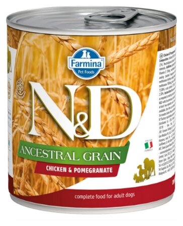 Farmina N&D Ancestral Grain Dog влажный низкозерновой корм для взрослых собак с курицей и гранатом - 285 г (6 шт в уп)