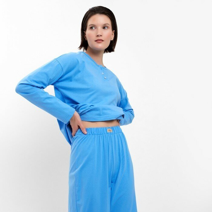 Пижама Minaku, брюки, длинный рукав, карманы, размер 52, голубой - фотография № 10
