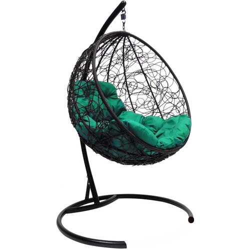 Подвесное кресло M-group круг с ротангом чёрное зелёная подушка подвесное кресло с ротангом для компании чёрное голубая подушка