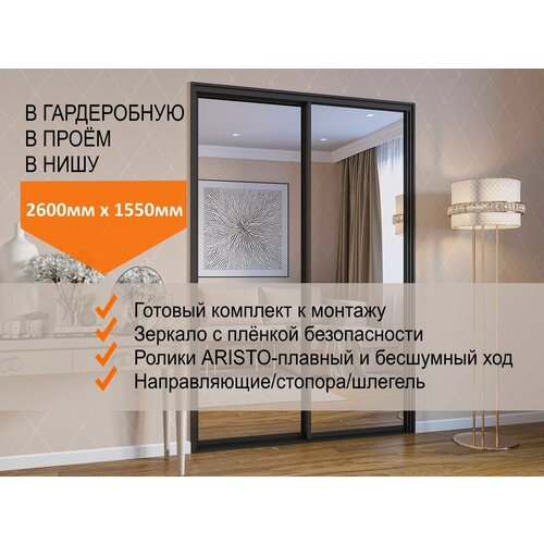 Двери для гардеробных и шкафов купе, зеркальные, в проём 2600х1550мм. Комплект 2шт.