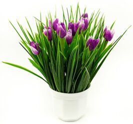 Искусственное растение и цветы в кашпо сиреневые тюльпаны декор