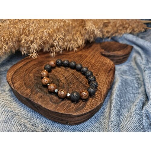 фото Мужской браслет лавовый камень и дерево нет бренда