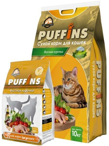 Puffins Паффинс сухой корм для кошек Вкусная курочка 400гр
