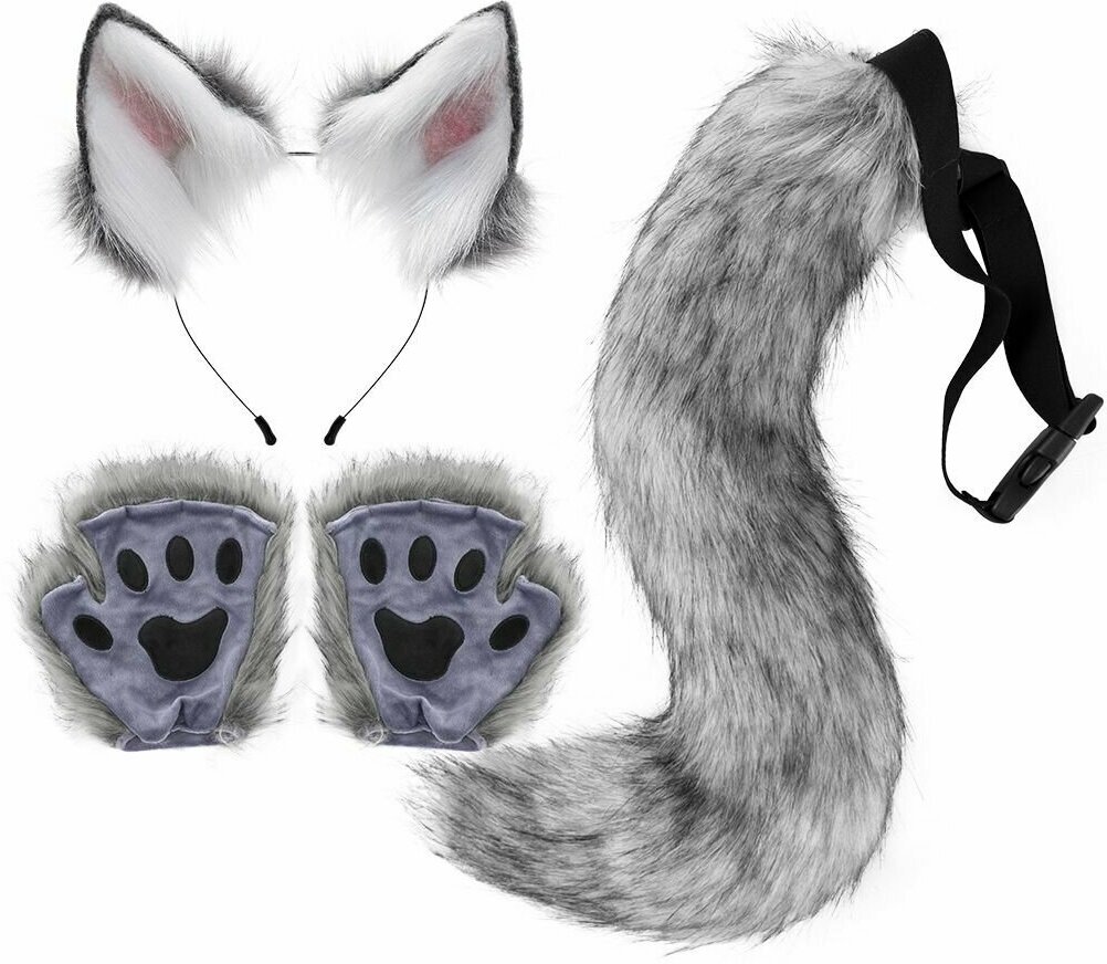 Карнавальный набор аниме ободок ушки кошки перчатки лапки и хвост