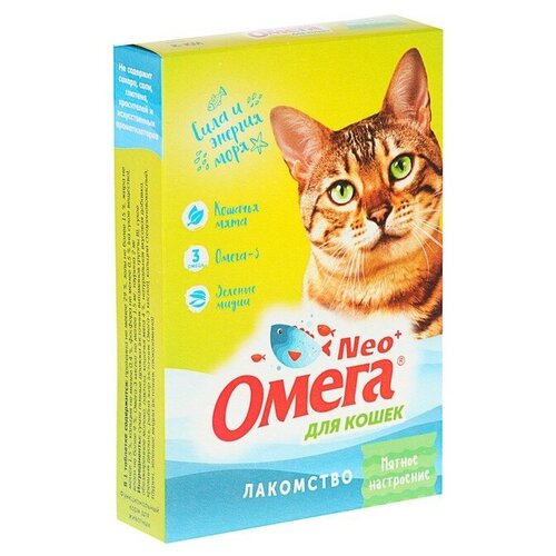 Лакомство Омега Nео+ Мятное настроение для кошек, с кошачьей мятой, 90 табл 1 шт