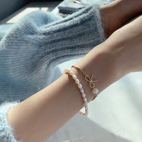 Браслет 2 в 1 DORIZORI жемчужный + цепочка с бантиком 2000000026138