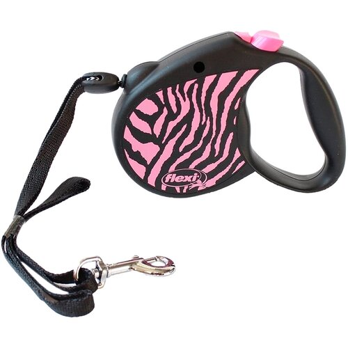 поводок рулетка flexi safari cord m 5m 20 kg pink zebra FLEXI SAFARI CORD тросовый поводок-рулетка для животных 5 м размер S розовая зебра (1 шт)