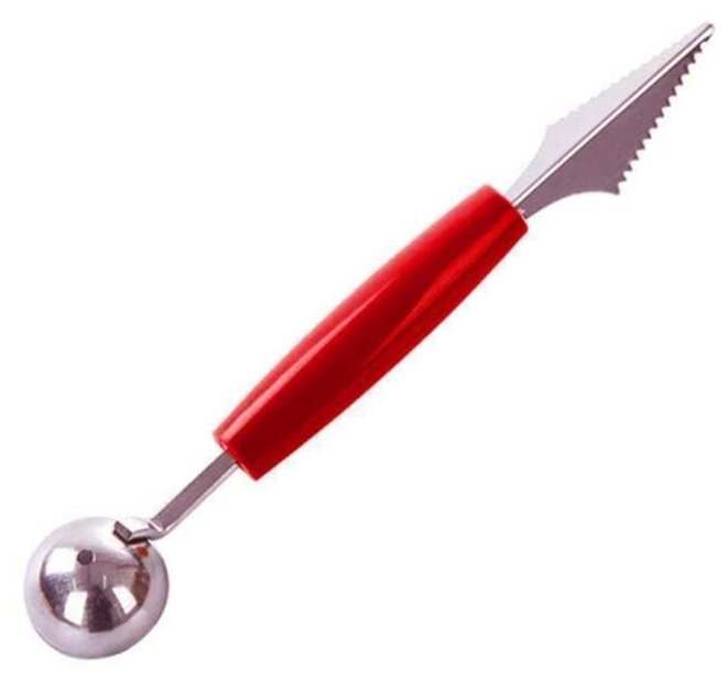 Нож и ложка нуазетка для карвинга и фигурной нарезки фруктов и овощей, бордовый