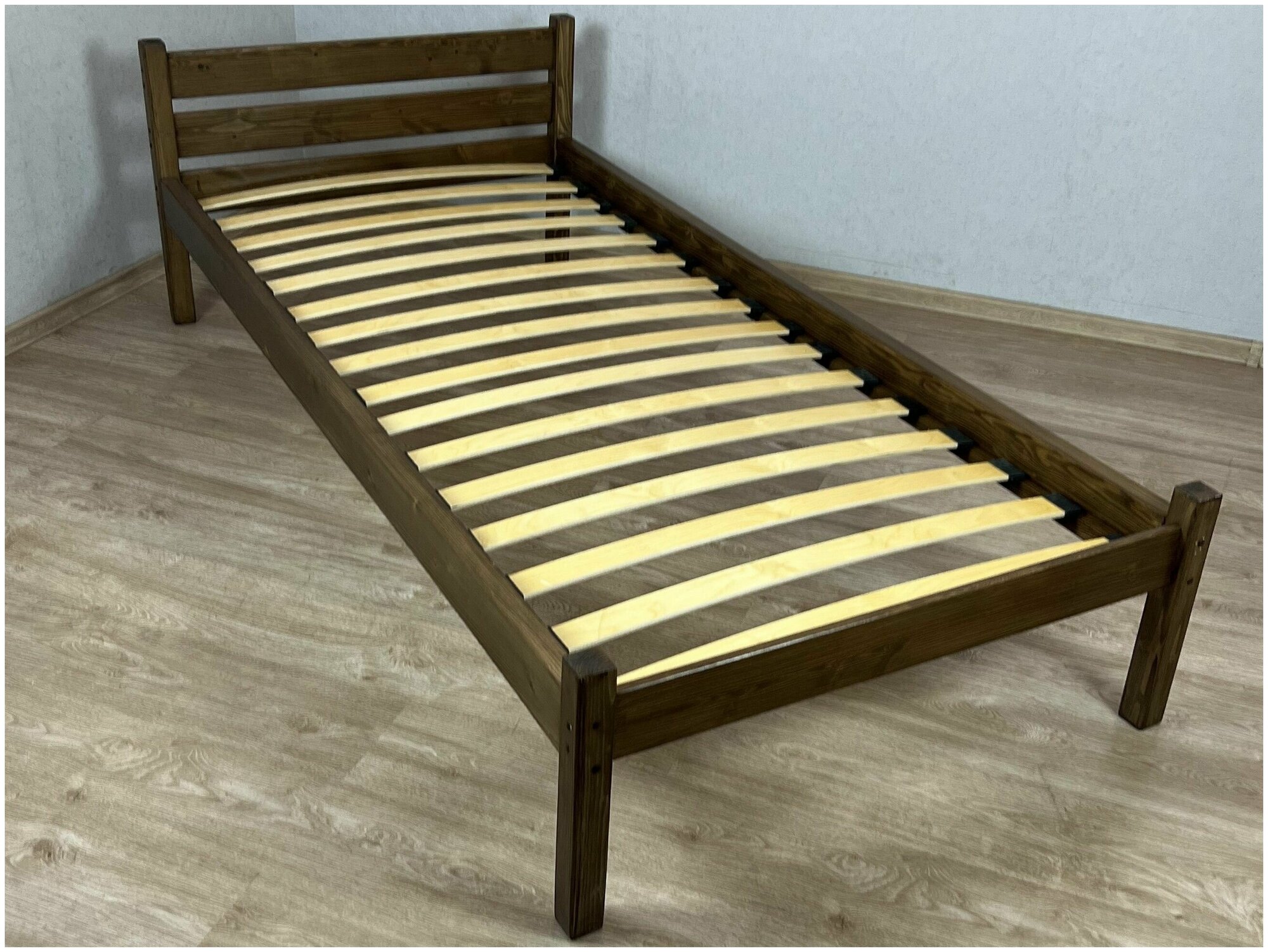 Кровать односпальная из массива сосны Классика с ортопедическим основанием 90х190 см, цвет темный дуб