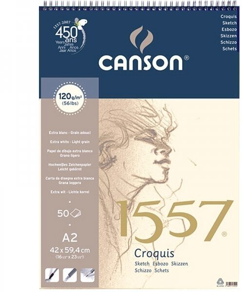 Canson Альбом для графики "1557" 120г/м2 A2 50л Малое зерно спираль по короткой стороне