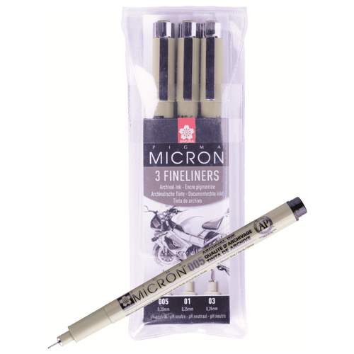 Sakura набор капиллярных ручек Pigma Micron 3шт (0.2мм 0.25мм 0.35мм) Черный