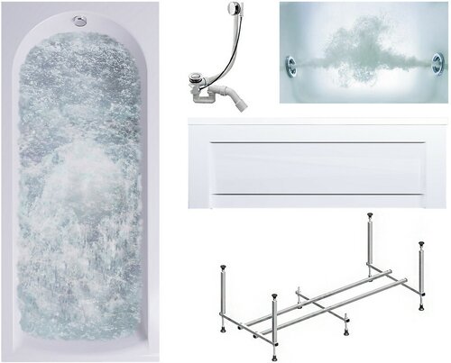 Комплект Акриловая ванна TIMO MIKA1570 150*70*58+Каркас + Слив-перелив+Гидромассаж 6 форсунок+Фронтальная панель