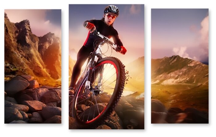 Модульная картина на холсте "Велогонка в горах" 90x59 см
