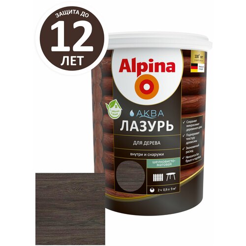 Лессирующий антисептик Alpina Аква Лазурь для дерева цветная, Черный, 0,9 л