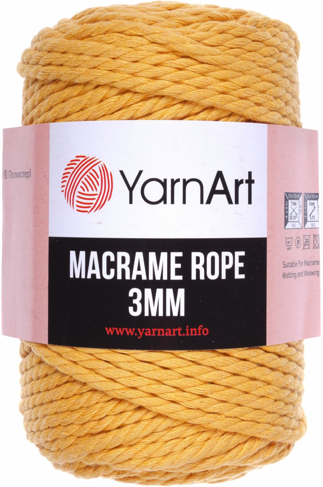 Пряжа YarnArt Macrame Rope 3mm желтый (764), 60%хлопок/ 40%вискоза/полиэстер, 63м, 250г, 1шт