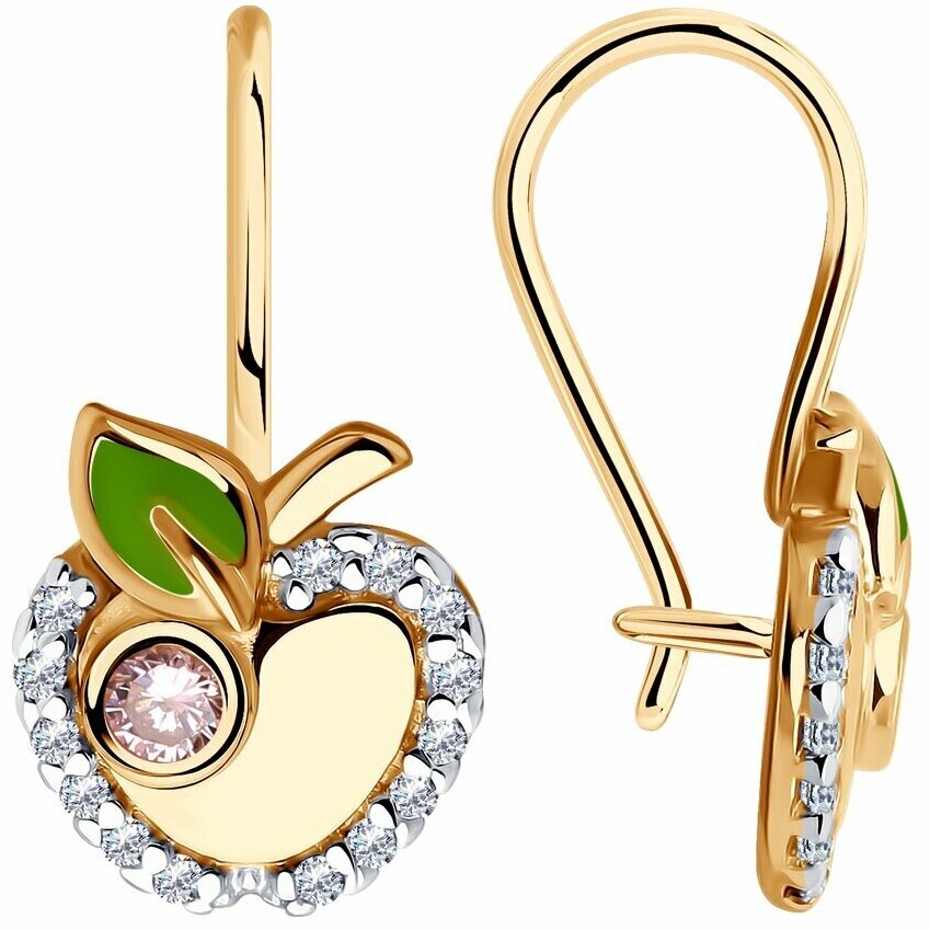 Серьги, серебро, 925 проба, золочение, эмаль, фианит