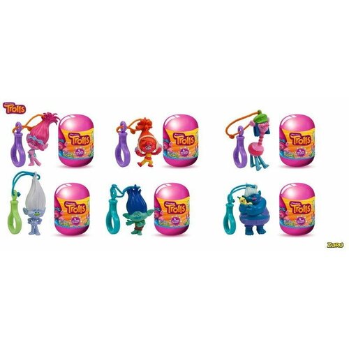 Фигурки троллей из мф Тролли в капсуле на брелке 7 см 6 видов - ZURU INC - 6001 89₽