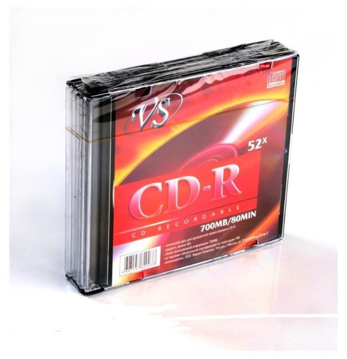 Носители информации CD-R, 52x, VS, Slim/5, VSCDRSL501