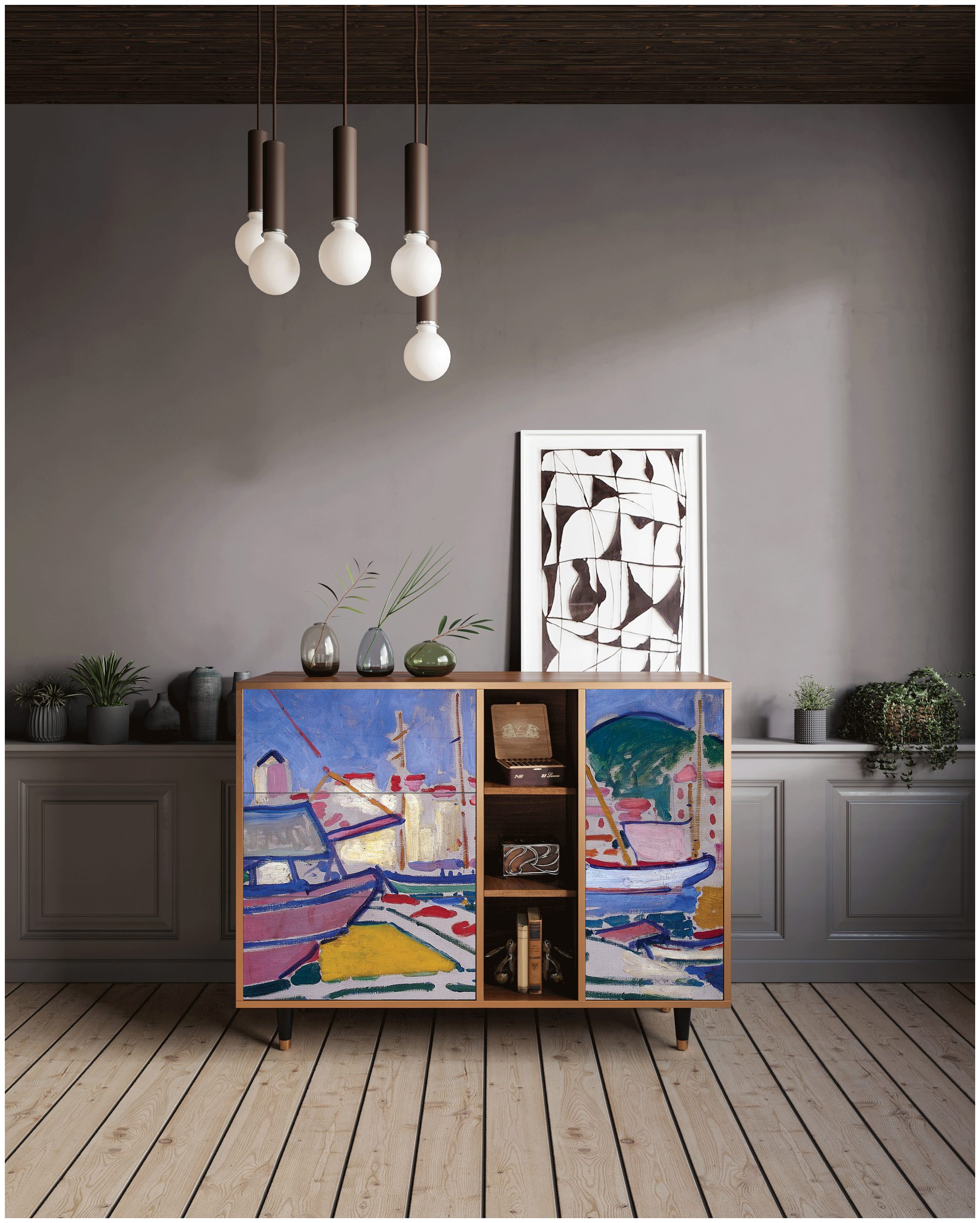Комод - STORYZ - BS2 The Port of Collioure by Andre Derain , 125 x 97 x 48 см, Орех