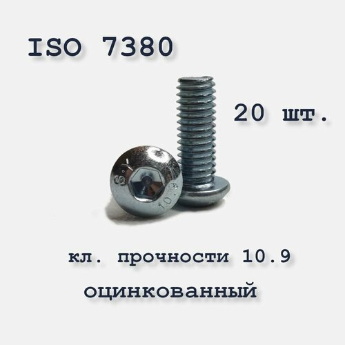 Винт с полукруглой головкой, М6х16, ISO 7380 / ГОСТ 28963-91, под шестигранник, оцинкованный, 20 шт.
