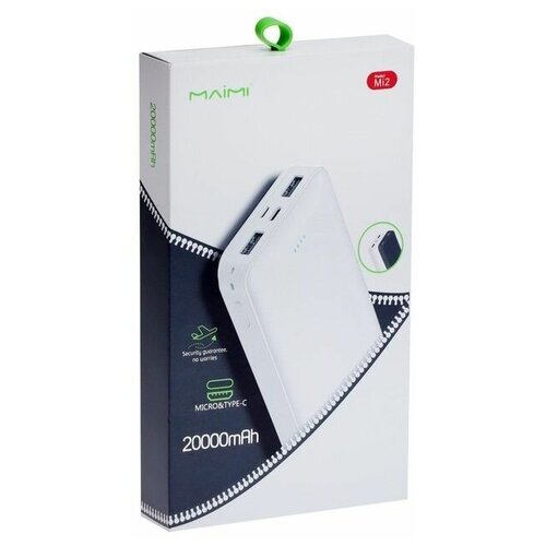 Внешний аккумулятор Maimi Mi3, 10000 мАч, 2 USB, MicroUSB, Type-C, дисплей, 2.1 А, белый