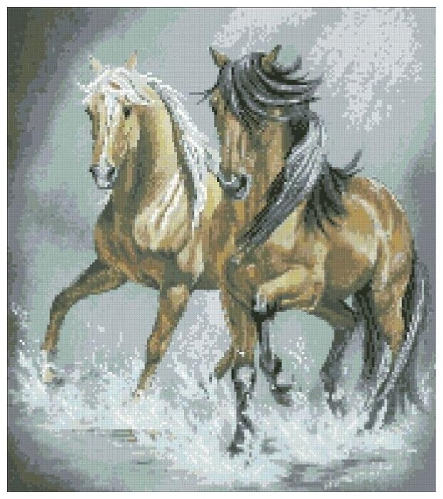 Алмазная вышивка Паутинка "Пара лошадей", 45x40