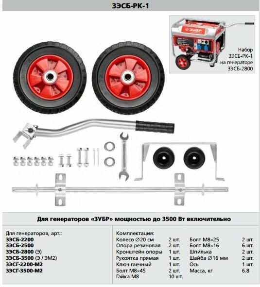 Набор колес + рукоятка, для генераторов мощностью до 3500 Вт, ЗУБР - фотография № 3