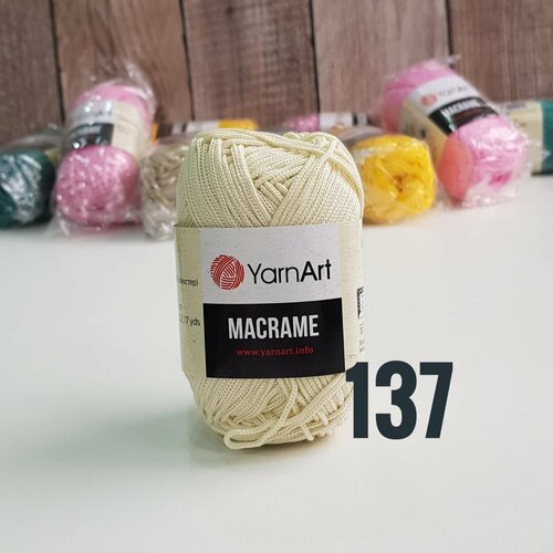 Пряжа YarnArt Macrame ЯрнАрт Макраме Шнур для плетения макраме, 137 молочный, 90 г 130 м, полиэстер, 3 шт