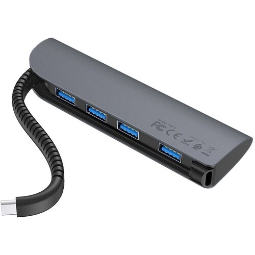 USB-концентратор Hoco HB12 Victory разъемов 4 11 см серый металлик 246000₽