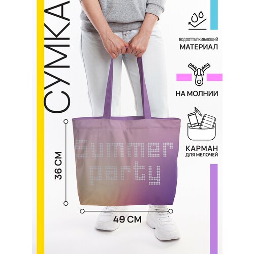 фото Сумка тоут joyarty повседневная, текстиль, внутренний карман, фиолетовый, розовый