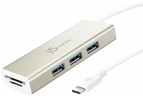 Хаб j5create USB 3.1 Type-C на 3 USB Type-A 3.0 с картридером.