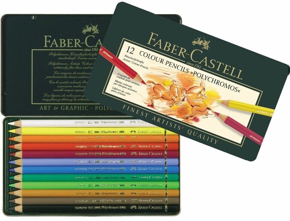 Карандаши цветные Faber-Castell Polychromos набор цветов в металлической коробке 12 шт. - фото №9
