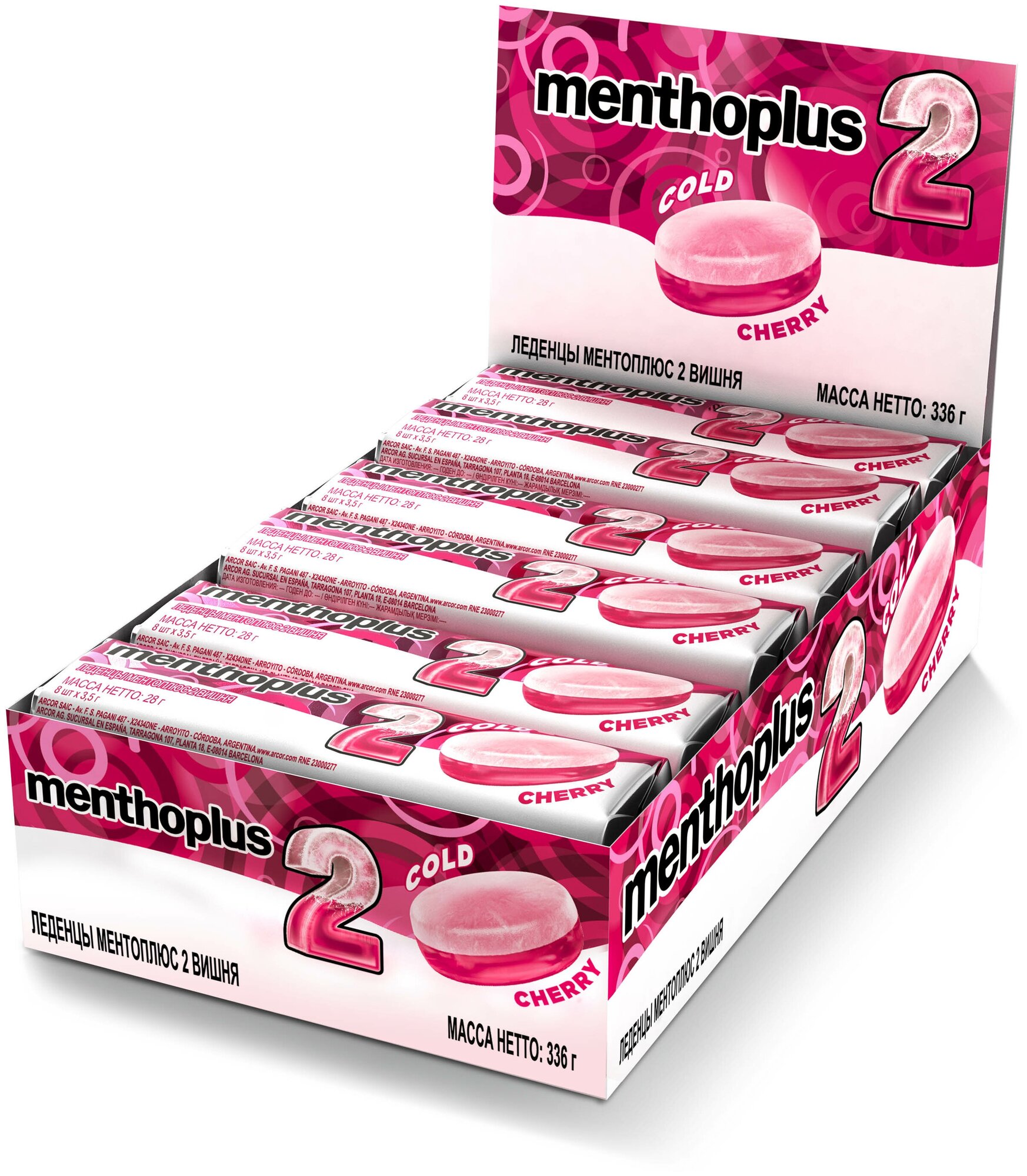 Леденцы Menthoplus 2-CHERRY 28 г. набор 12шт - фотография № 1