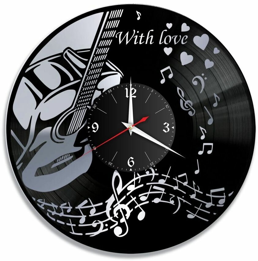 Часы из винила Redlaser "Музыка (Гитара), With Love, муыкальный инструмент, ноты" VW-10298-2