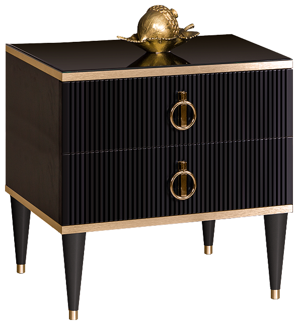 фото Тумба прикроватная (2 ящика) Ярцево Римини соло (черная золото) РМТП-2(s)